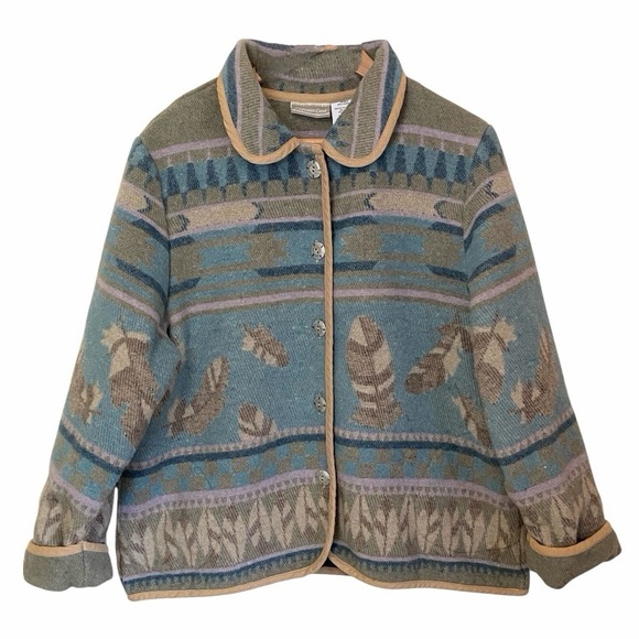 Coldwater Creek Jackets & Blazers - Coldwater Creek Southwestern Tribal Patterned Jacket with Feather Design XL